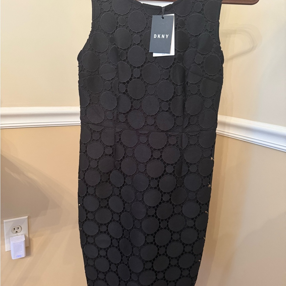 DKNY Black Sheath Midi Dress Crew Neck Sleeveless